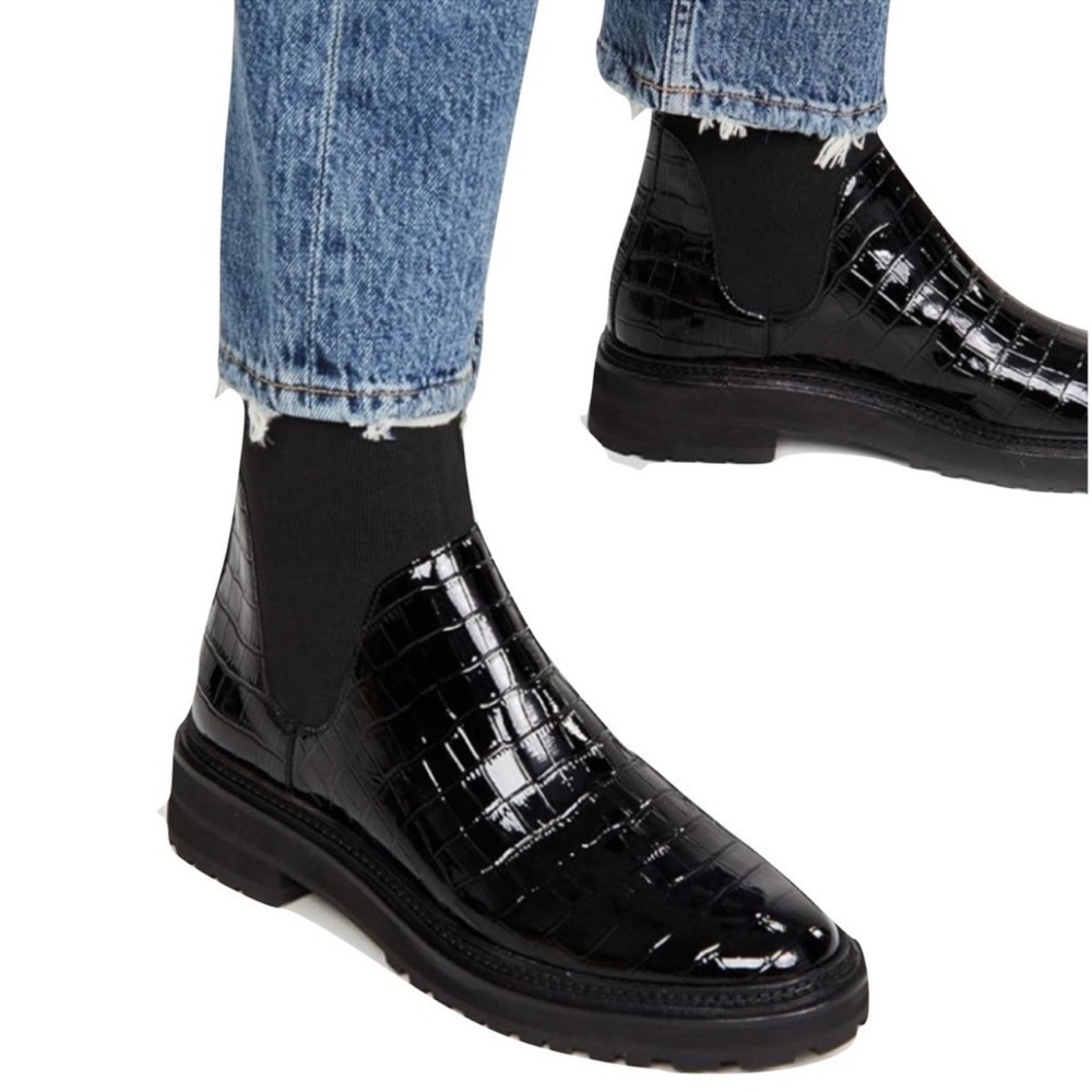 Loeffler Randall Bridget Black Croc-Embossed Ankle Boots